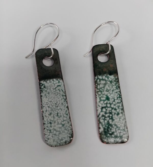 White and Green Enamelled rectangle earring with silver ear hook