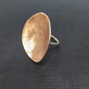 Etched Brass statement ring. Large irregular shape, slightly domed.