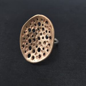 Hammered and drilled brass statement circle ring